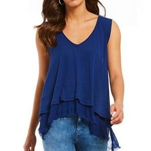 Free People Blue Tiered Tank Top Small NWT